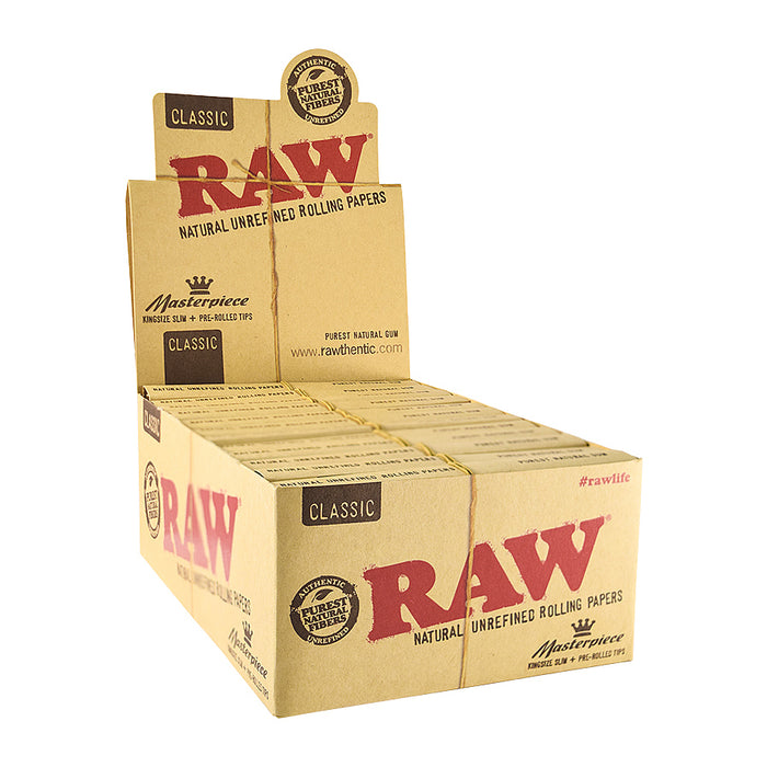  Raw Classic Connoisseur King Size Slim with Tips Rolling Paper  Full Box of 24 Packs : Health & Household